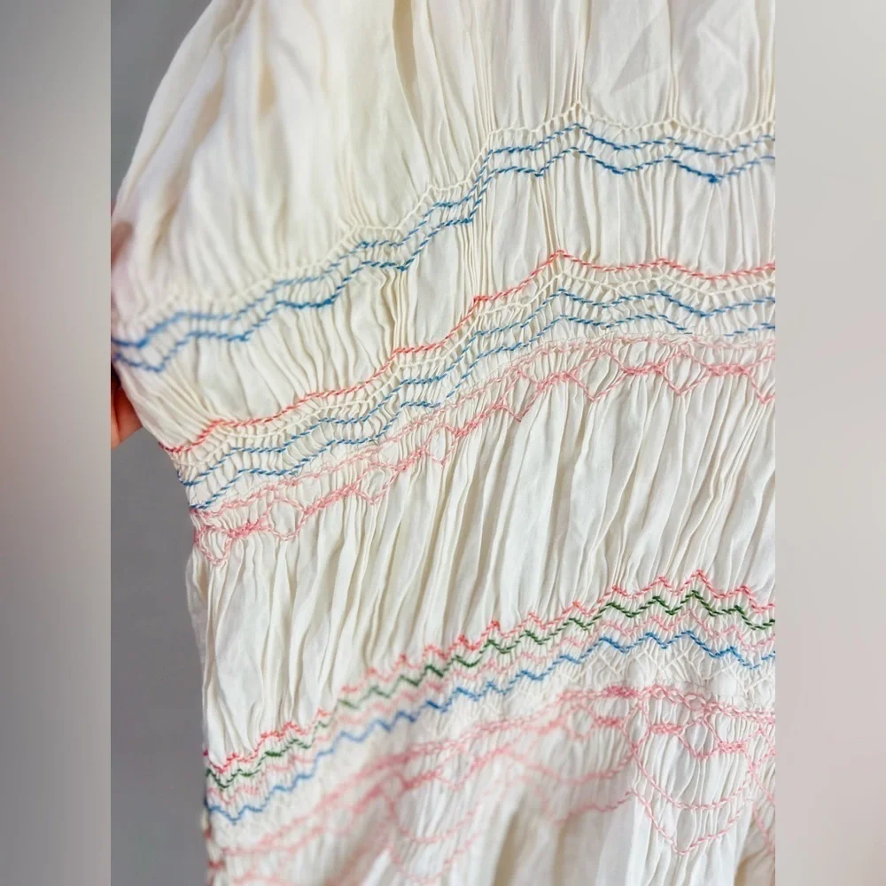 Free People Embroidered dress has peasant-style romantic, vintage-inspired Sz S